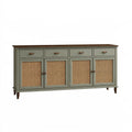 Credenza 180 x 45 x 90 cm in legno verde salvia con rattan stile classico contenitore
