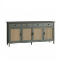 Credenza 180 x 45 x 90 cm in legno verde scuro con rattan - contenitore stile vintage