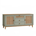 Credenza 160 x 40 x 80 cm in legno verde salvia e rattan naturale - mobile contenitore in stile retrò