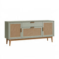 Credenza 160x40x80 cm in legno verde salvia e rattan - stile moderno con contenitore