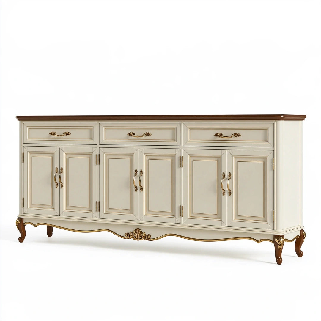 Credenza 220 x 45 x 95 cm in legno avorio e marrone - contenitore classico con 3 cassetti e 6 ante