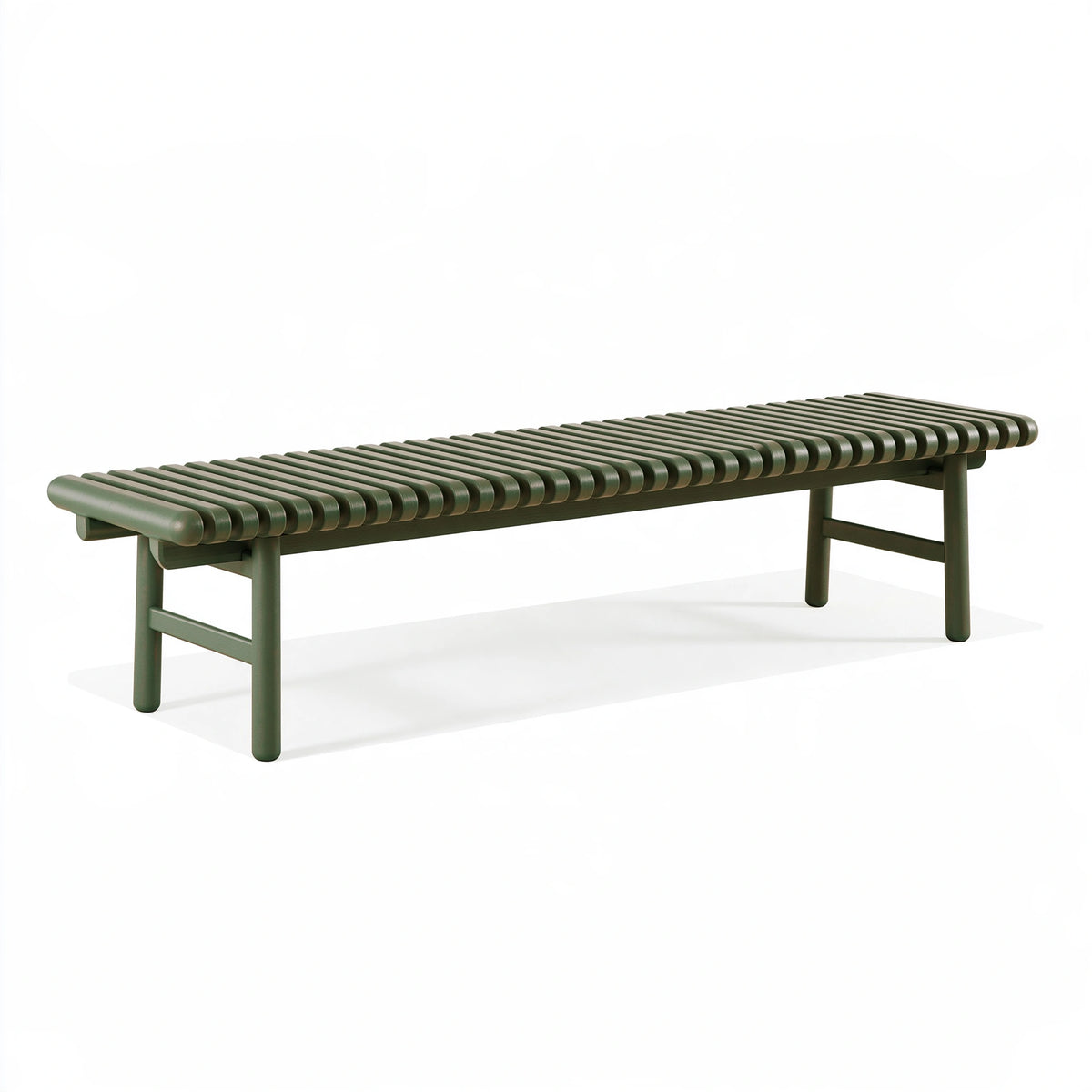 Panca 180 x 40 x 45 cm in legno verde con seduta a listelli stile minimalista