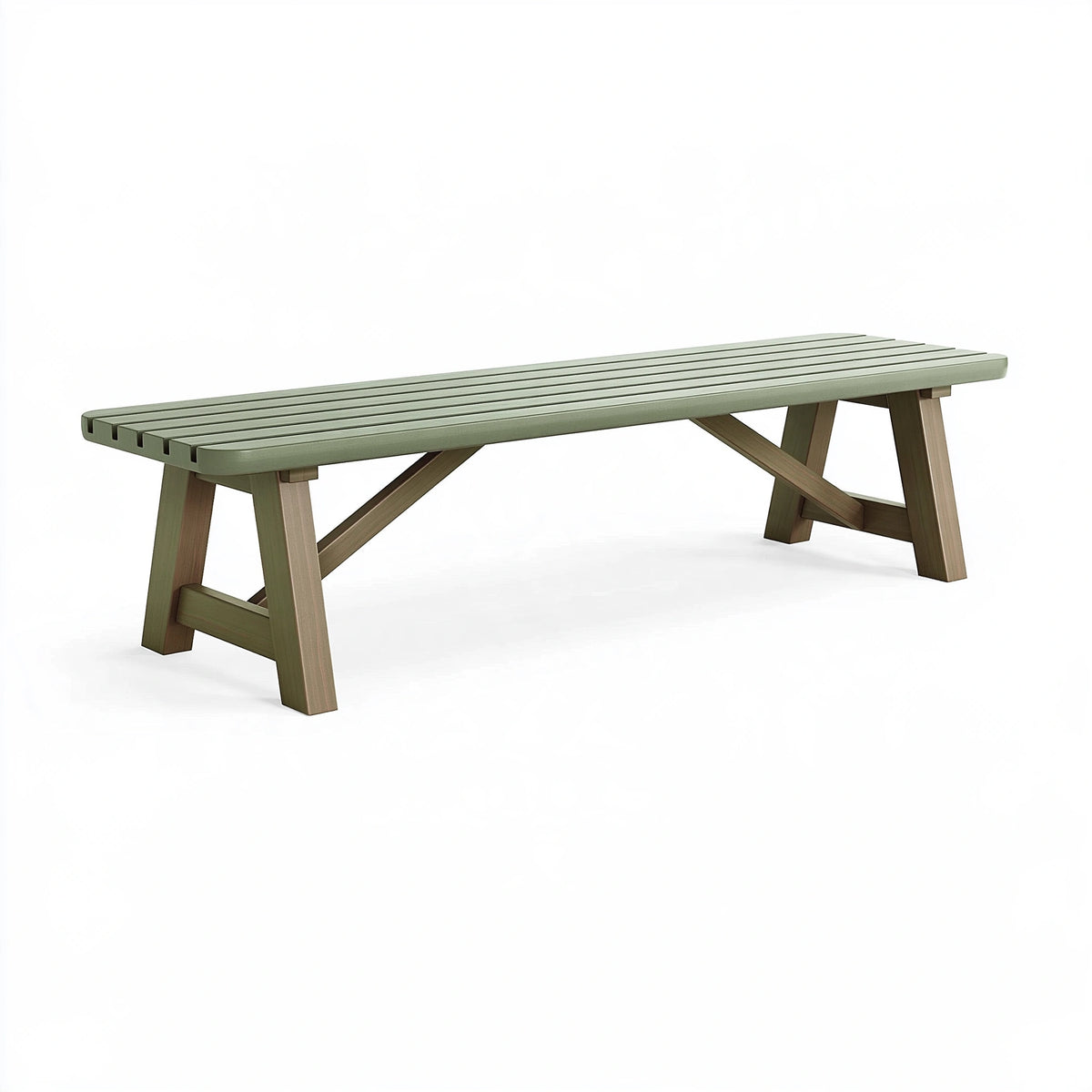 Panca da giardino 180 x 38 x 45 cm in plastica verde salvia con seduta a doghe stile contemporaneo