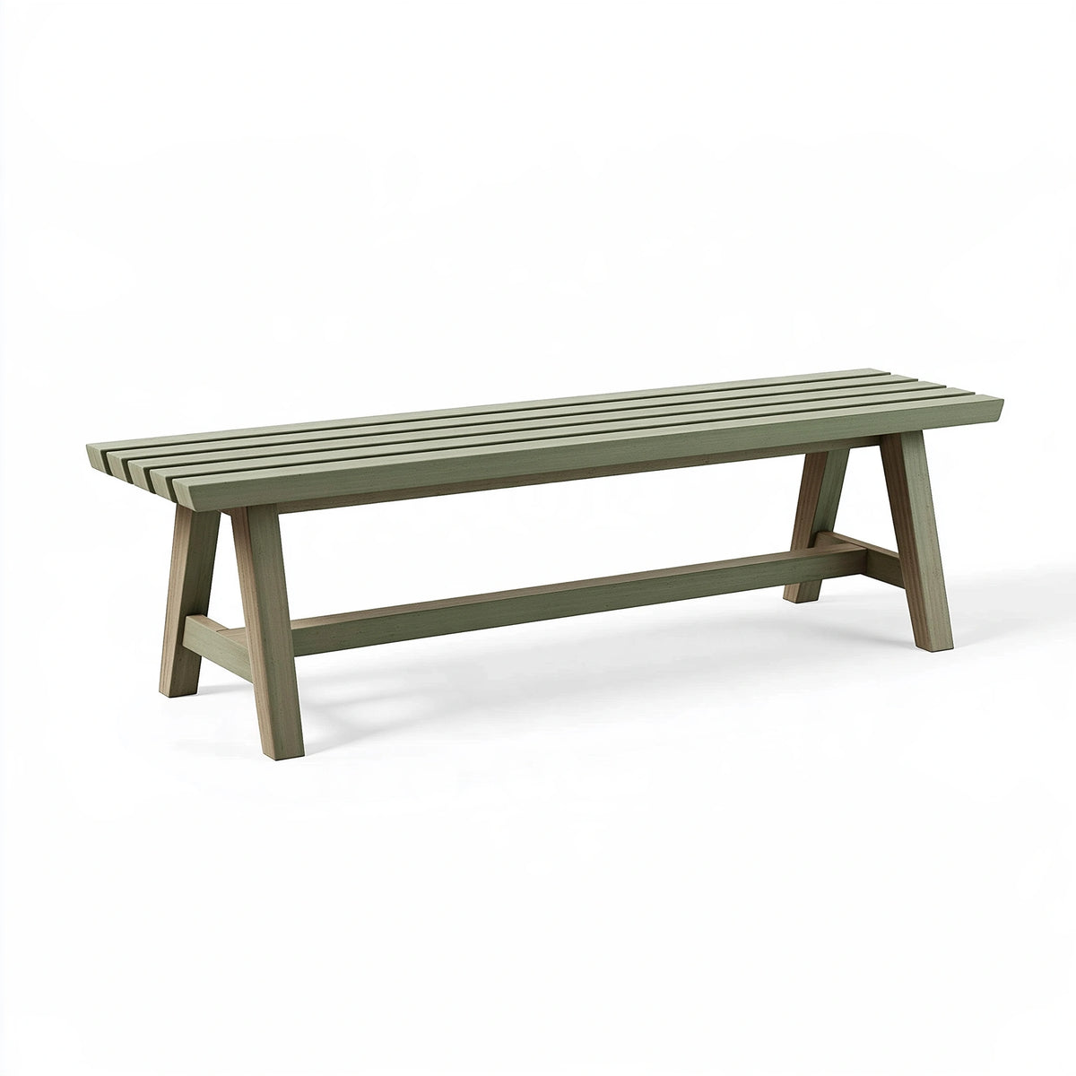 Panca 180 x 40 x 45 cm in legno verde salvia e naturale - seduta a listelli stile rustico