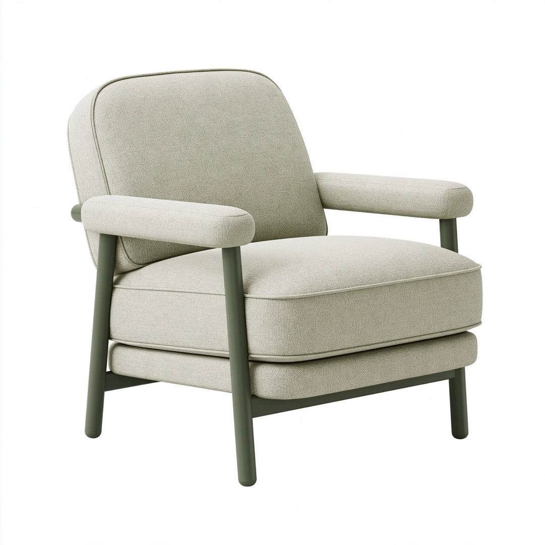 Poltrona 75 x 80 x 85 cm in tessuto beige con struttura verde oliva - stile moderno per soggiorno