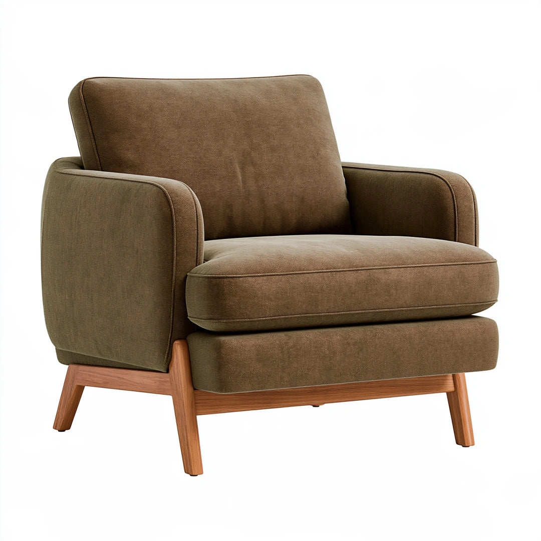 Poltrona 85 x 90 x 90 cm in tessuto marrone con gambe in legno stile moderno