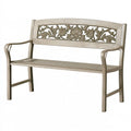 Panca da giardino 122 x 60 x 90 cm in metallo grigio con schienale floreale classico