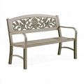 Panchina da giardino 122 x 63 x 88 cm in metallo grigio tortora stile floreale per esterni