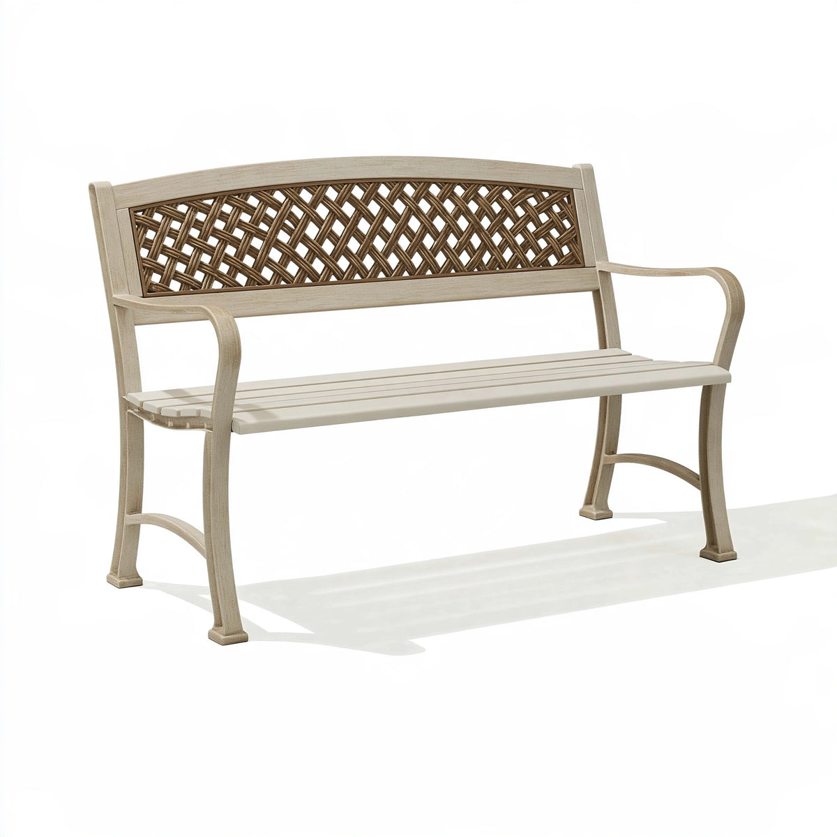 Panca da giardino 120 x 62 x 90 cm in metallo beige con schienale intrecciato stile classico