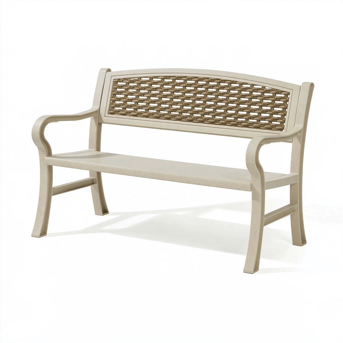 Panca da giardino 120 x 65 x 88 cm in plastica beige con schienale effetto rattan