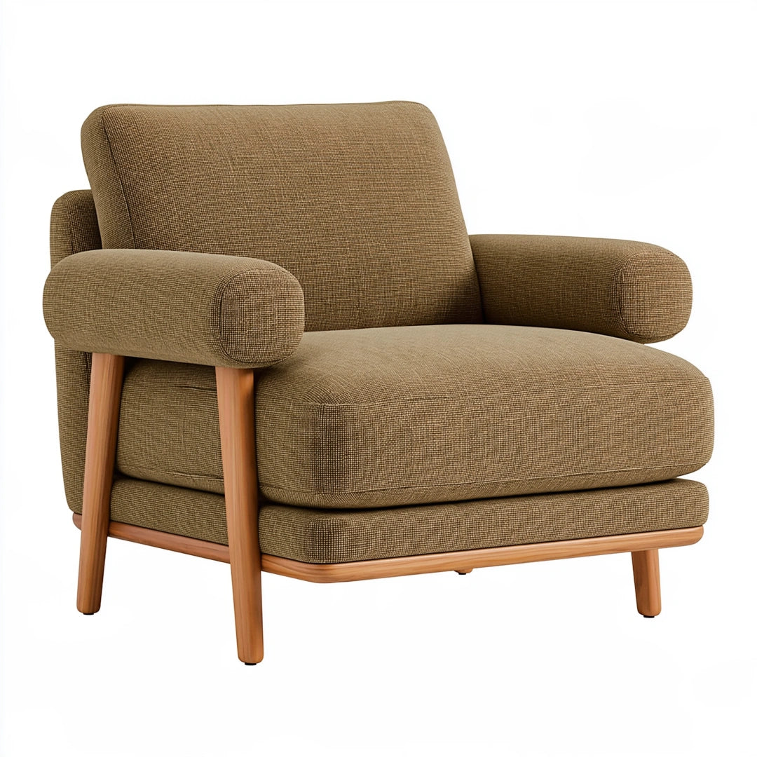 Poltrona 85 x 90 x 88 cm in tessuto marrone con struttura in legno - stile moderno