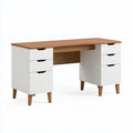 Scrivania 140 x 60 x 75 cm in legno bianco e rovere con 6 cassetti stile moderno