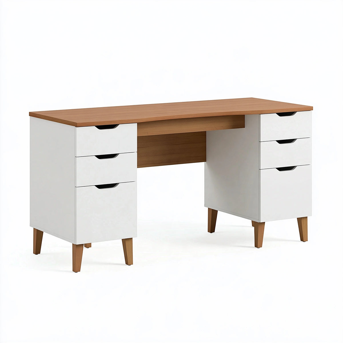 Scrivania 140 x 60 x 75 cm in legno bianco e rovere con 6 cassetti stile moderno