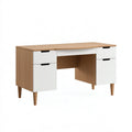 Scrivania 120 x 60 x 75 cm in pannelli effetto legno marrone e bianco con 5 cassetti stile moderno