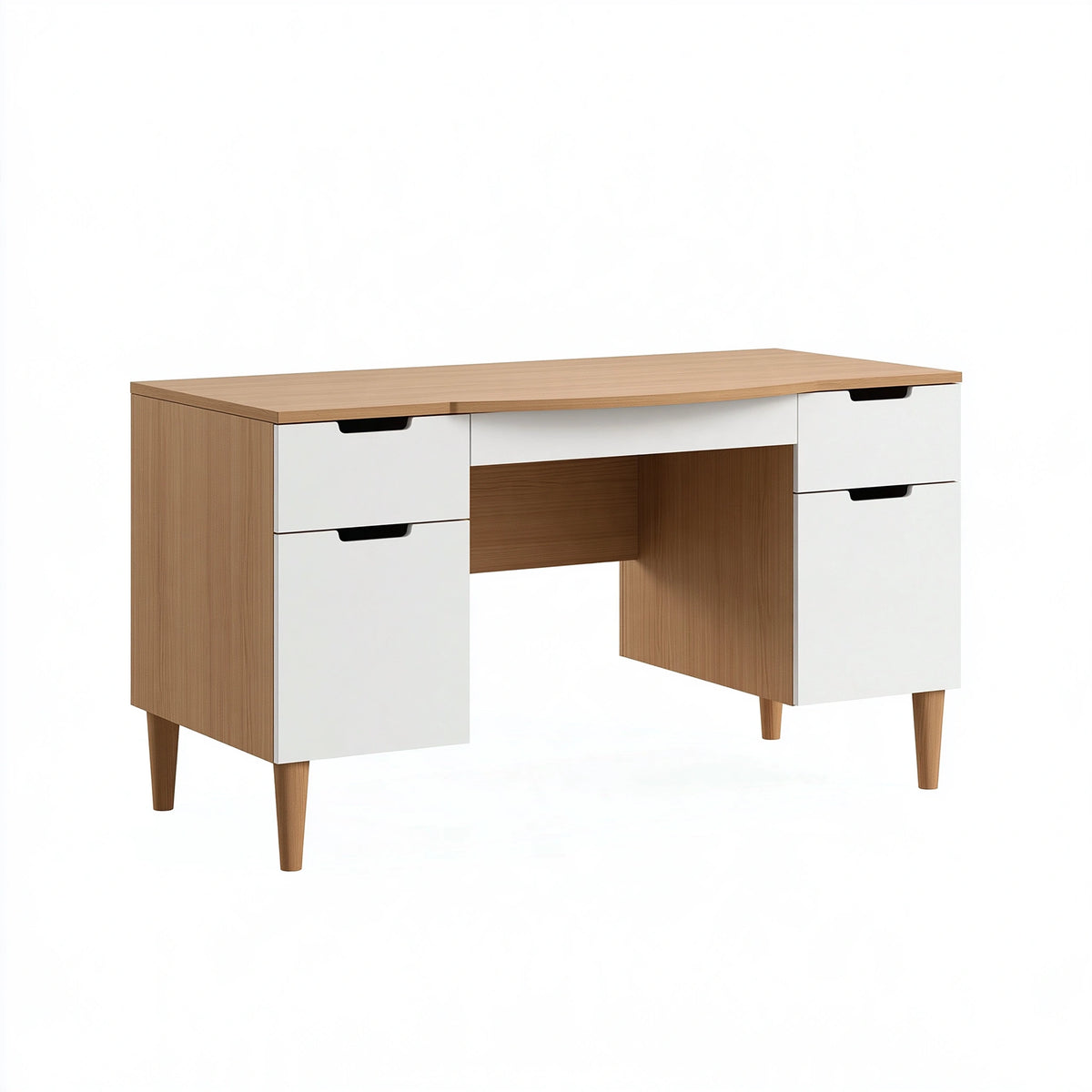 Scrivania 120 x 60 x 75 cm in pannelli effetto legno marrone e bianco con 5 cassetti stile moderno