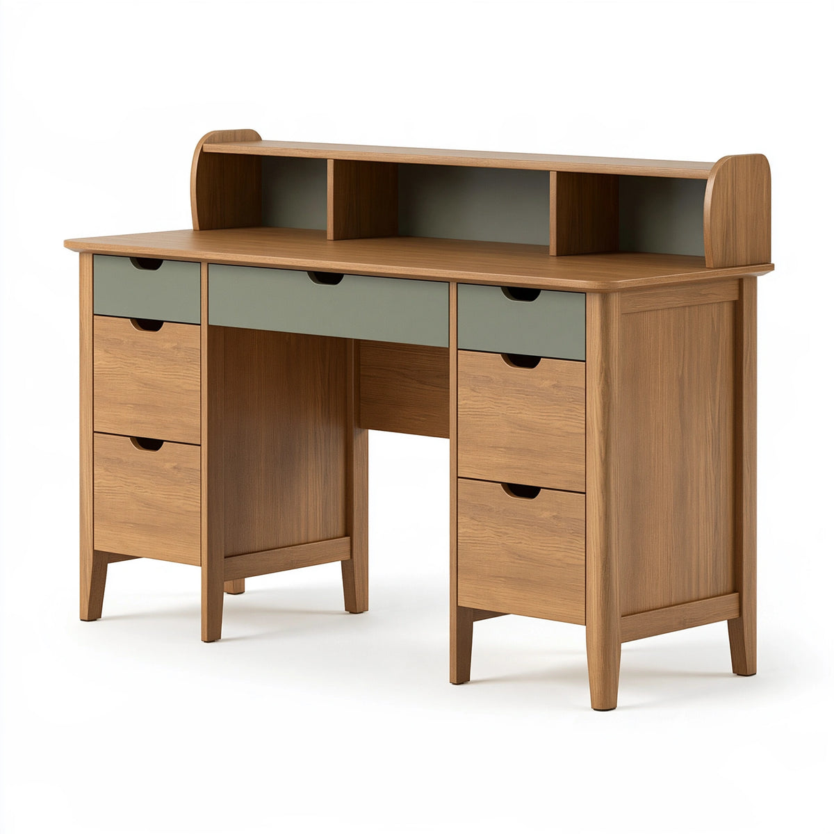 Scrivania con alzata 140 x 60 x 150 cm in legno marrone e verde salvia - stile moderno con cassetti