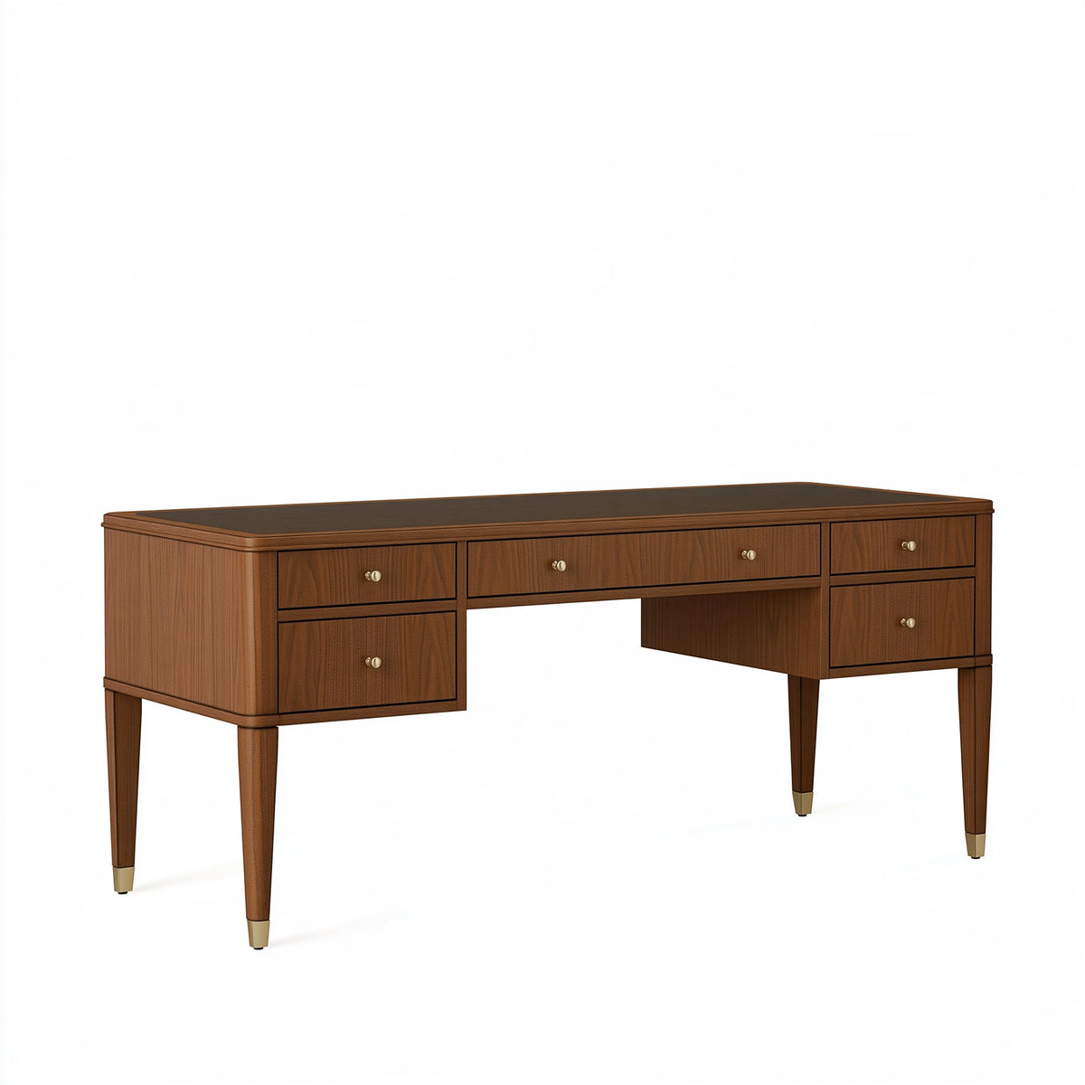 Scrivania 160 x 70 x 76 cm in legno marrone con 5 cassetti stile classico